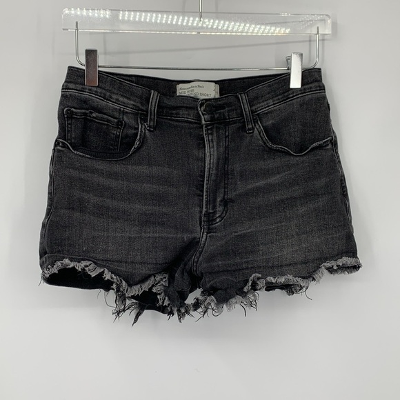 Abercrombie & Fitch Pants - Abercrombie & Fitch mid-rise Boyfriend cut-off jean shorts black frayed hem 27 4